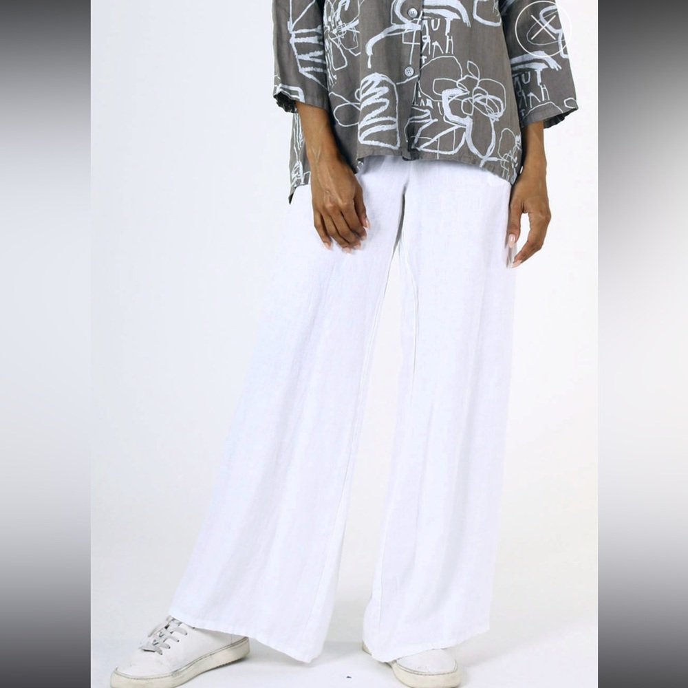 Fenini White Linen Palazzo Pants